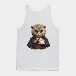 Scottish Fold Cat Drinking Coffee Tank Top